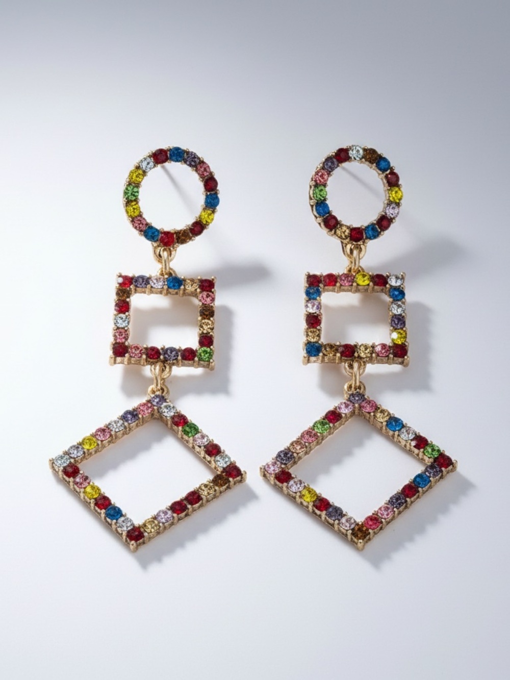 Womens‎ Multi-Color Rhinestone Geometric Long Earrings - Picture 3 of 3